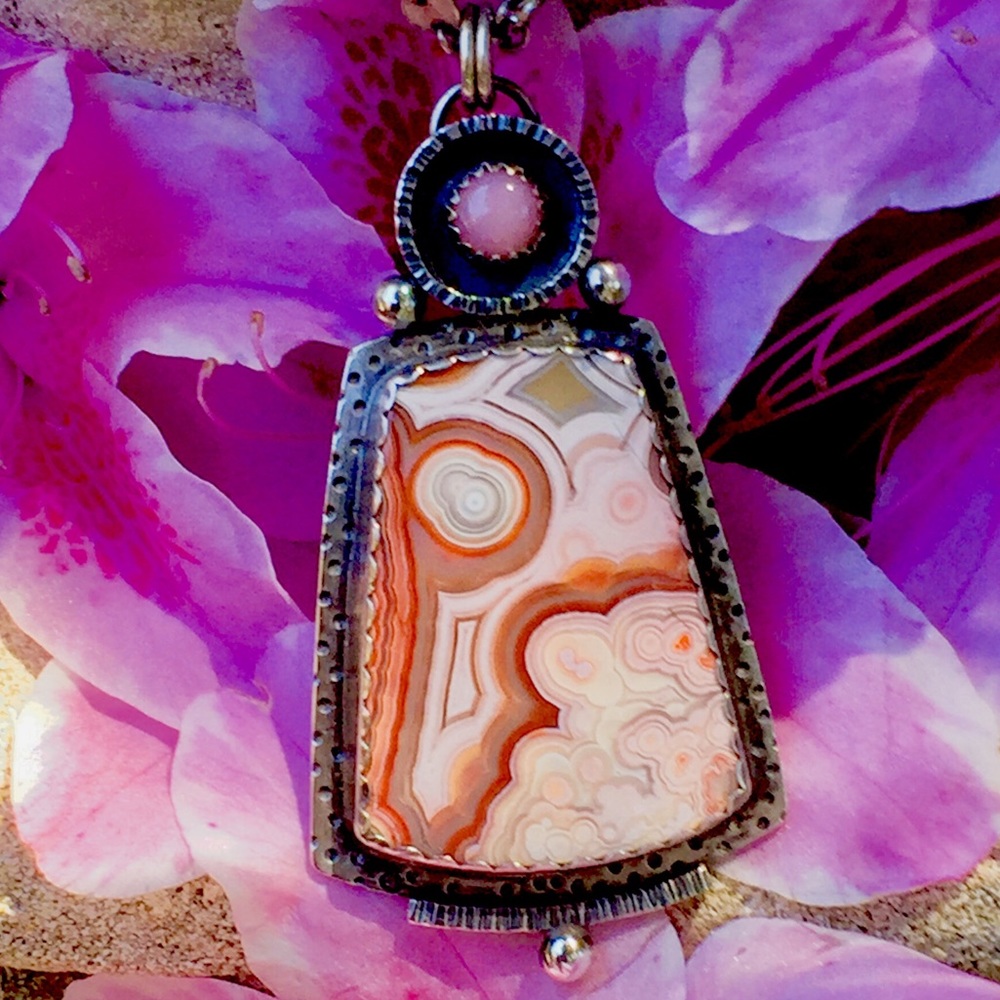 💓STERLING SILVER NECKLACE PINK AGATE & PINK OPAL!